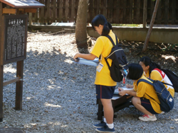高校生も参加。碑を見ながら問題を解いているようです。